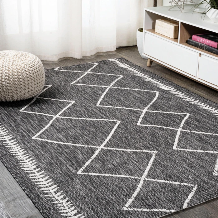 Derya Tribal Diamond Trellis Black/Ivory 5 ft. x 8 ft. Indoor/Outdoor Area Rug