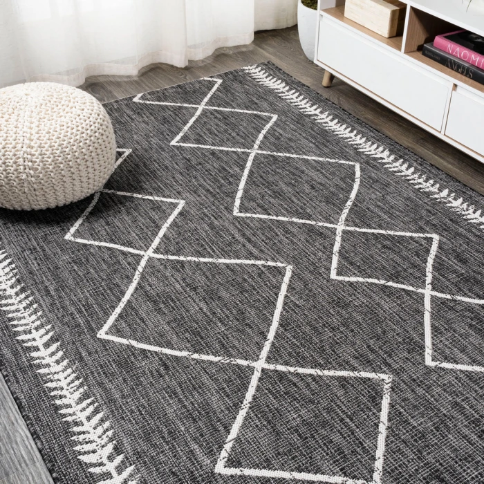 Derya Tribal Diamond Trellis Black/Ivory 5 ft. x 8 ft. Indoor/Outdoor Area Rug