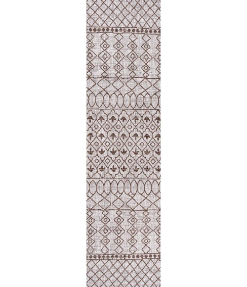 Kafel Tribal Bohemian Beige/Brown 2 ft. x 10 ft. Indoor/Outdoor Runner Rug