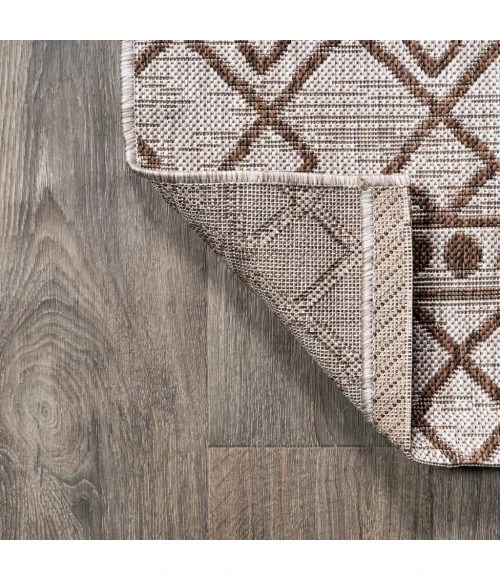 Kafel Tribal Bohemian Beige/Brown 2 ft. x 10 ft. Indoor/Outdoor Runner Rug