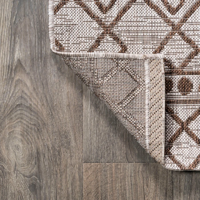 Kafel Tribal Bohemian Beige/Brown 2 ft. x 10 ft. Indoor/Outdoor Runner Rug
