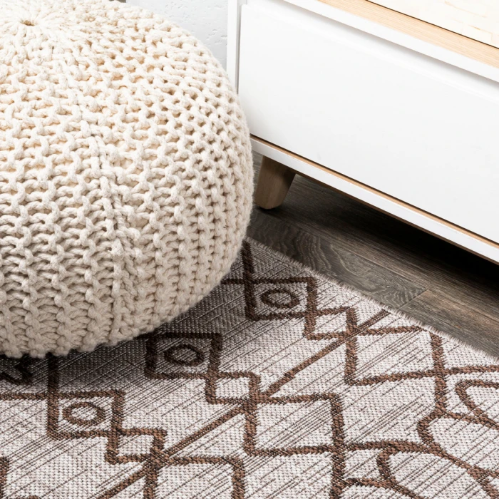 Kafel Tribal Bohemian Beige/Brown 2 ft. x 10 ft. Indoor/Outdoor Runner Rug