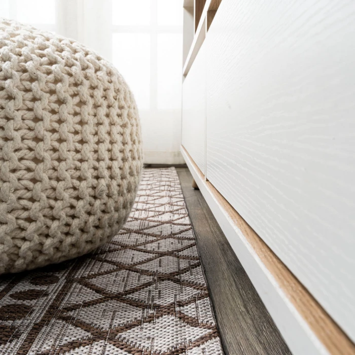 Kafel Tribal Bohemian Beige/Brown 2 ft. x 10 ft. Indoor/Outdoor Runner Rug