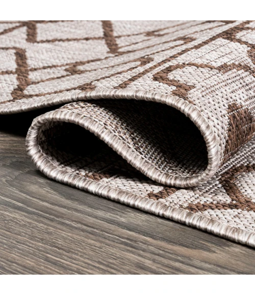 Kafel Tribal Bohemian Beige/Brown 2 ft. x 10 ft. Indoor/Outdoor Runner Rug