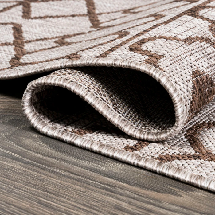 Kafel Tribal Bohemian Beige/Brown 2 ft. x 10 ft. Indoor/Outdoor Runner Rug