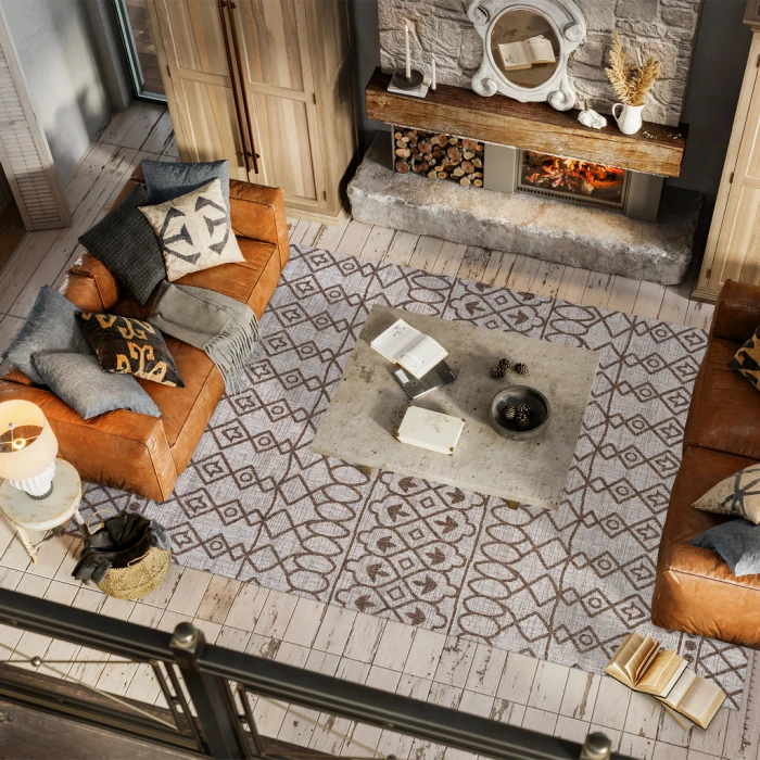 Kafel Tribal Bohemian Beige/Brown 5 ft. x 8 ft. Indoor/Outdoor Area Rug