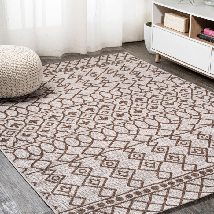 Kafel Tribal Bohemian Beige/Brown 5 ft. x 8 ft. Indoor/Outdoor Area Rug