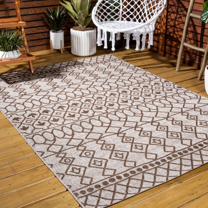 Kafel Tribal Bohemian Beige/Brown 5 ft. x 8 ft. Indoor/Outdoor Area Rug