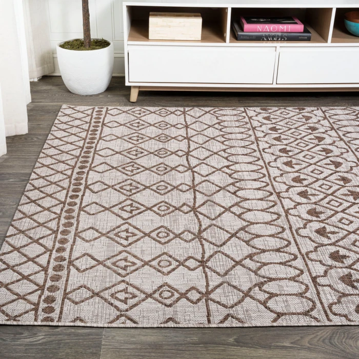 Kafel Tribal Bohemian Beige/Brown 5 ft. x 8 ft. Indoor/Outdoor Area Rug