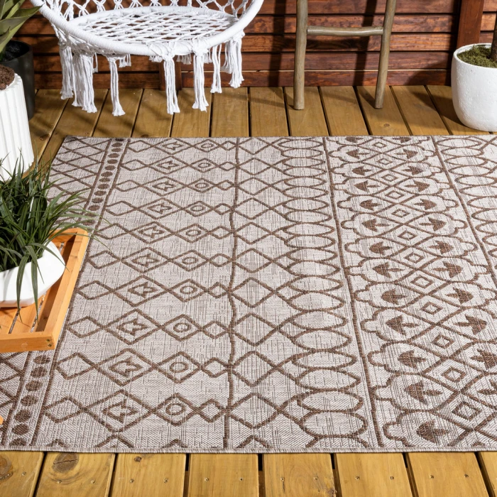 Kafel Tribal Bohemian Beige/Brown 5 ft. x 8 ft. Indoor/Outdoor Area Rug