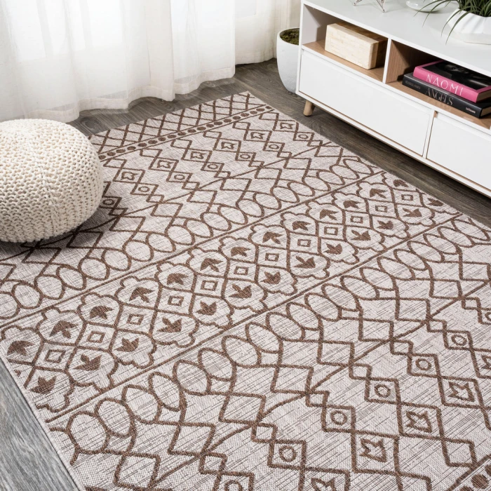 Kafel Tribal Bohemian Beige/Brown 5 ft. x 8 ft. Indoor/Outdoor Area Rug