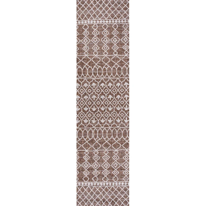 Kafel Tribal Bohemian Brown/Beige 2 ft. x 10 ft. Indoor/Outdoor Runner Rug