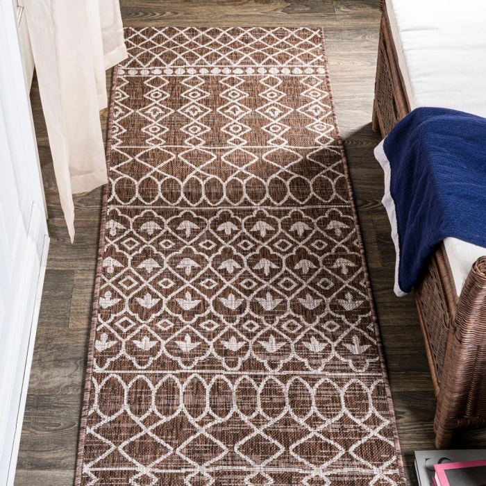 Kafel Tribal Bohemian Brown/Beige 2 ft. x 10 ft. Indoor/Outdoor Runner Rug