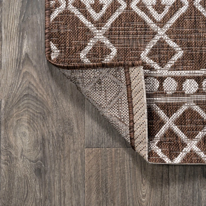 Kafel Tribal Bohemian Brown/Beige 2 ft. x 10 ft. Indoor/Outdoor Runner Rug