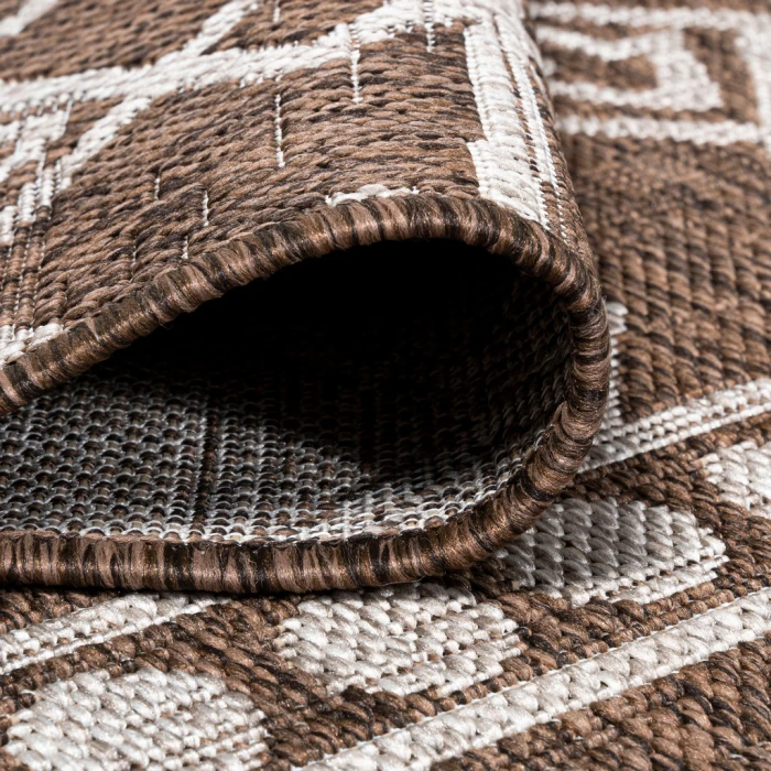 Kafel Tribal Bohemian Brown/Beige 2 ft. x 10 ft. Indoor/Outdoor Runner Rug