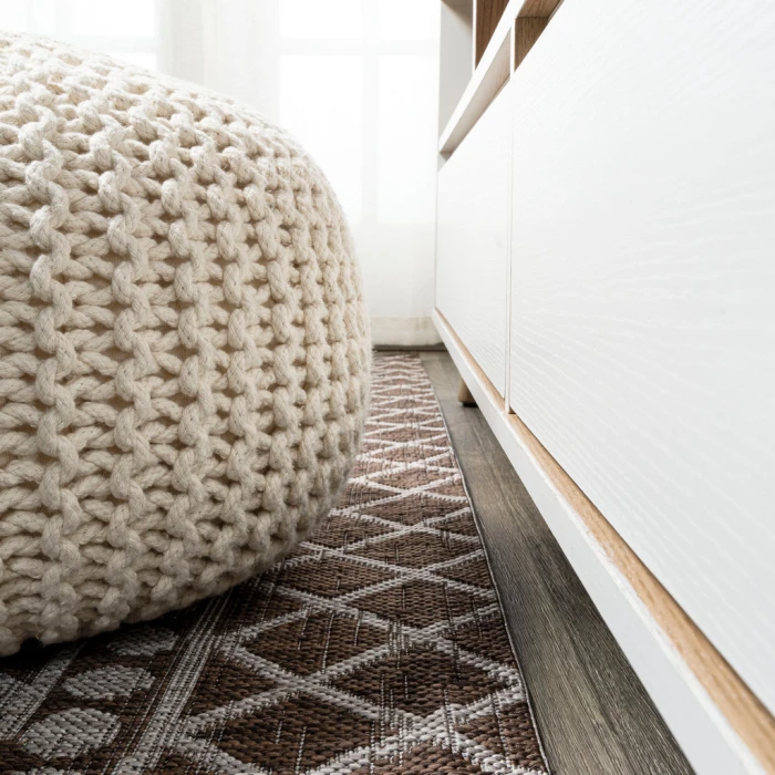 Kafel Tribal Bohemian Brown/Beige 2 ft. x 10 ft. Indoor/Outdoor Runner Rug