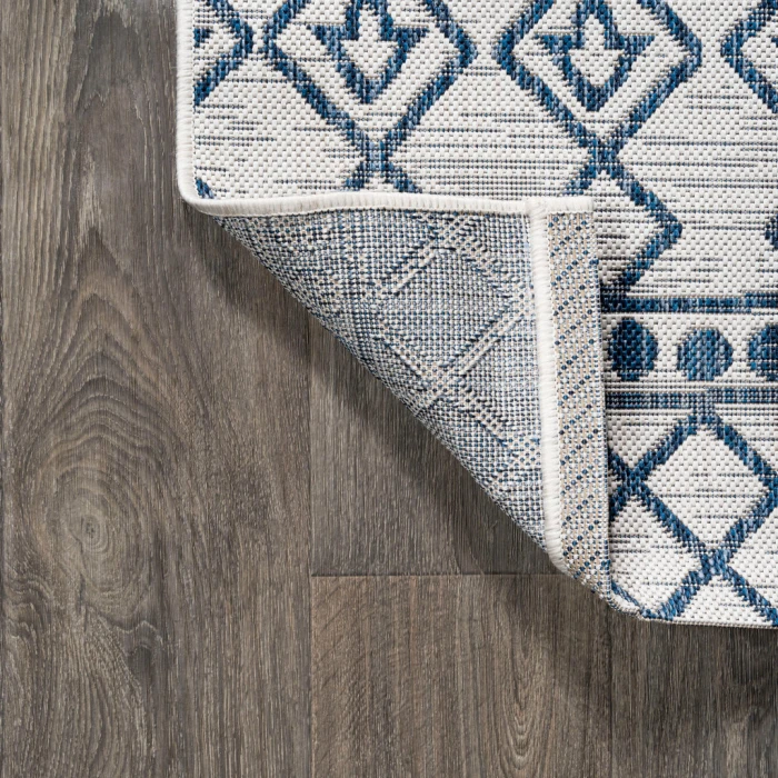 Kafel Tribal Bohemian Ivory/Blue 2 ft. x 8 ft. Indoor/Outdoor Runner Rug