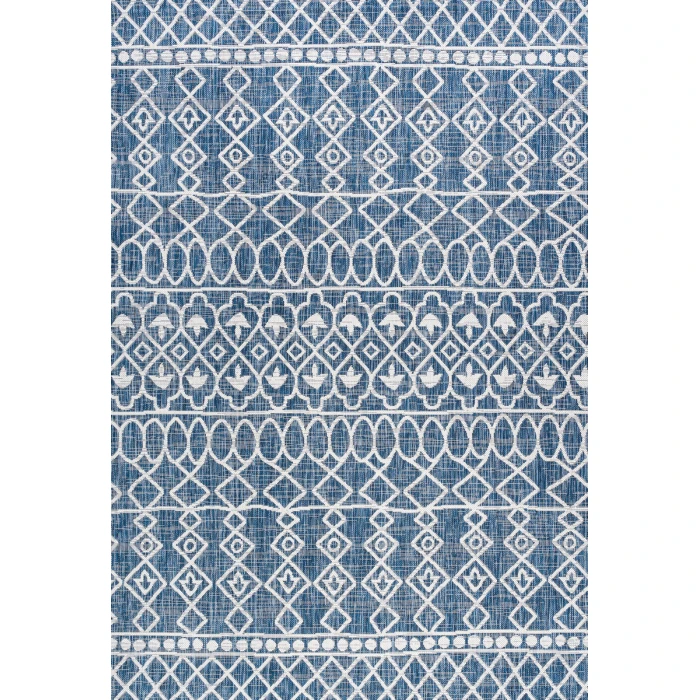 Kafel Tribal Bohemian Blue/Ivory 3 ft. x 5 ft. Indoor/Outdoor Area Rug