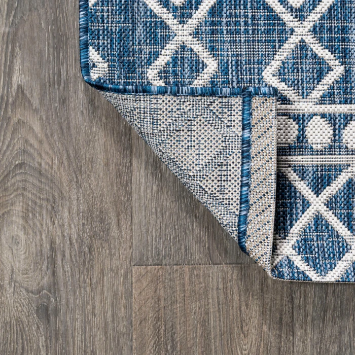 Kafel Tribal Bohemian Blue/Ivory 2 ft. x 10 ft. Indoor/Outdoor Runner Rug