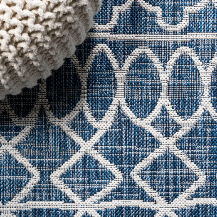 Kafel Tribal Bohemian Blue/Ivory 2 ft. x 10 ft. Indoor/Outdoor Runner Rug