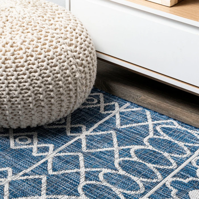 Kafel Tribal Bohemian Blue/Ivory 2 ft. x 10 ft. Indoor/Outdoor Runner Rug