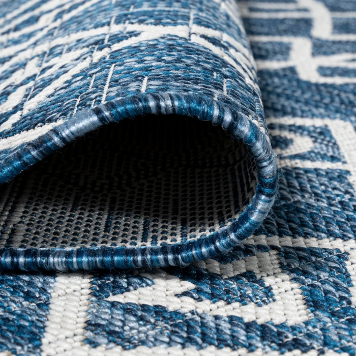 Kafel Tribal Bohemian Blue/Ivory 2 ft. x 10 ft. Indoor/Outdoor Runner Rug