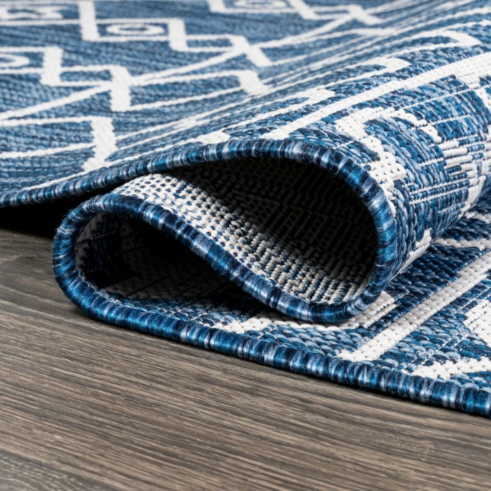 Kafel Tribal Bohemian Blue/Ivory 2 ft. x 10 ft. Indoor/Outdoor Runner Rug