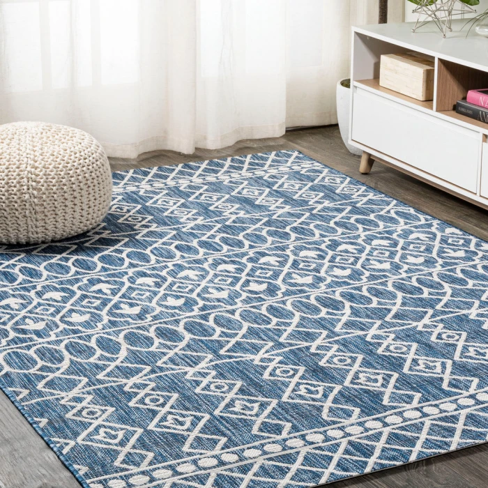 Kafel Tribal Bohemian Blue/Ivory 3 ft. x 5 ft. Indoor/Outdoor Area Rug