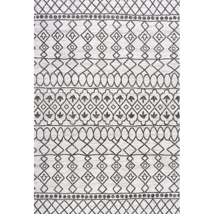 Kafel Tribal Bohemian Ivory/Black 8 ft. x 10 ft. Indoor/Outdoor Area Rug
