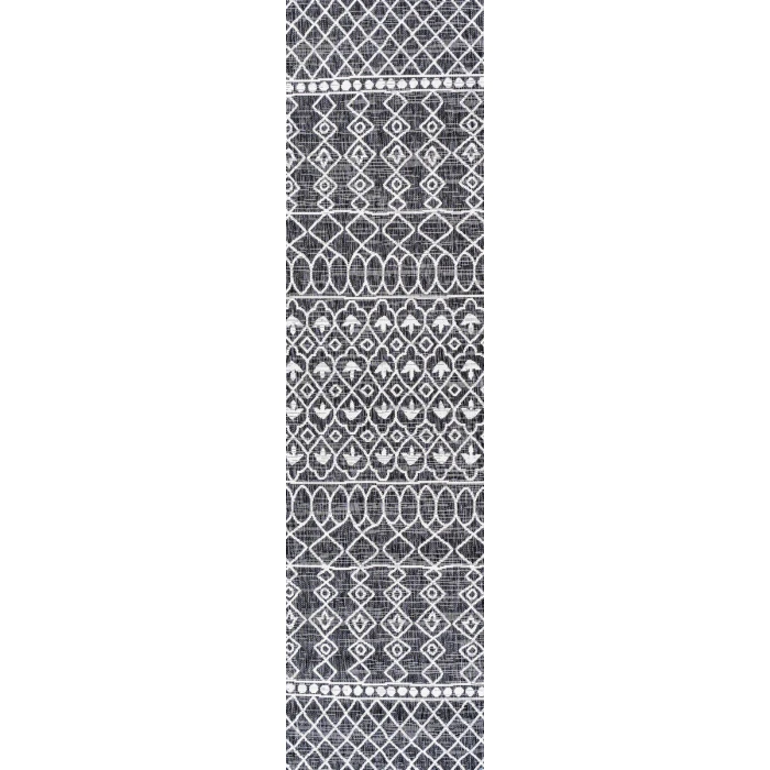 Kafel Tribal Bohemian Black/Ivory 2 ft. x 10 ft. Indoor/Outdoor Runner Rug