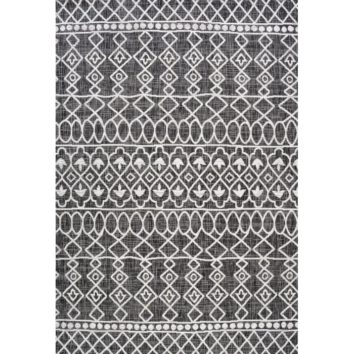 Kafel Tribal Bohemian Black/Ivory 4 ft. x 6 ft. Indoor/Outdoor Area Rug