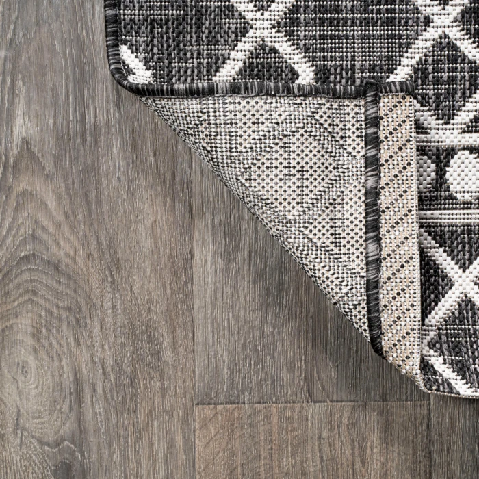 Kafel Tribal Bohemian Black/Ivory 2 ft. x 10 ft. Indoor/Outdoor Runner Rug