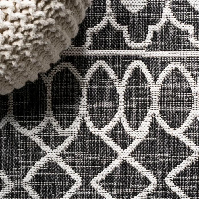 Kafel Tribal Bohemian Black/Ivory 2 ft. x 10 ft. Indoor/Outdoor Runner Rug