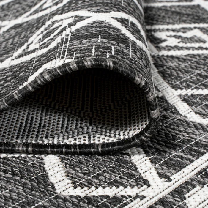 Kafel Tribal Bohemian Black/Ivory 2 ft. x 10 ft. Indoor/Outdoor Runner Rug