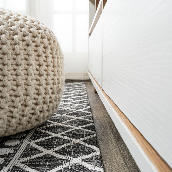 Kafel Tribal Bohemian Black/Ivory 2 ft. x 10 ft. Indoor/Outdoor Runner Rug