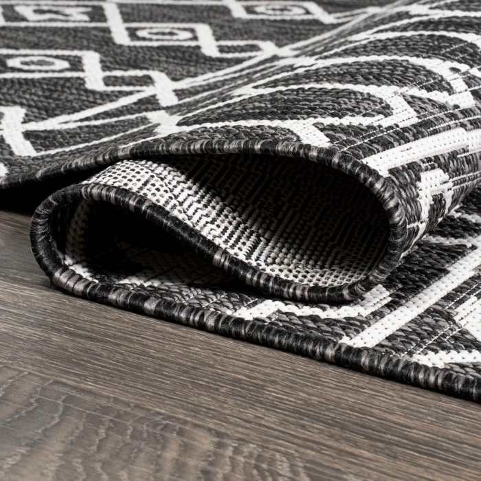 Kafel Tribal Bohemian Black/Ivory 2 ft. x 10 ft. Indoor/Outdoor Runner Rug