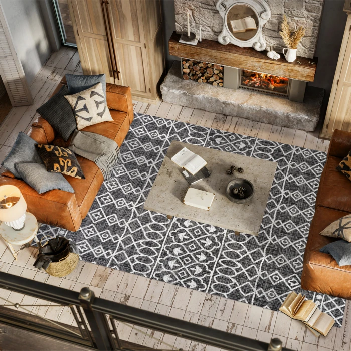 Kafel Tribal Bohemian Black/Ivory 4 ft. x 6 ft. Indoor/Outdoor Area Rug