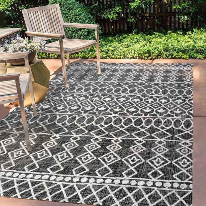 Kafel Tribal Bohemian Black/Ivory 4 ft. x 6 ft. Indoor/Outdoor Area Rug