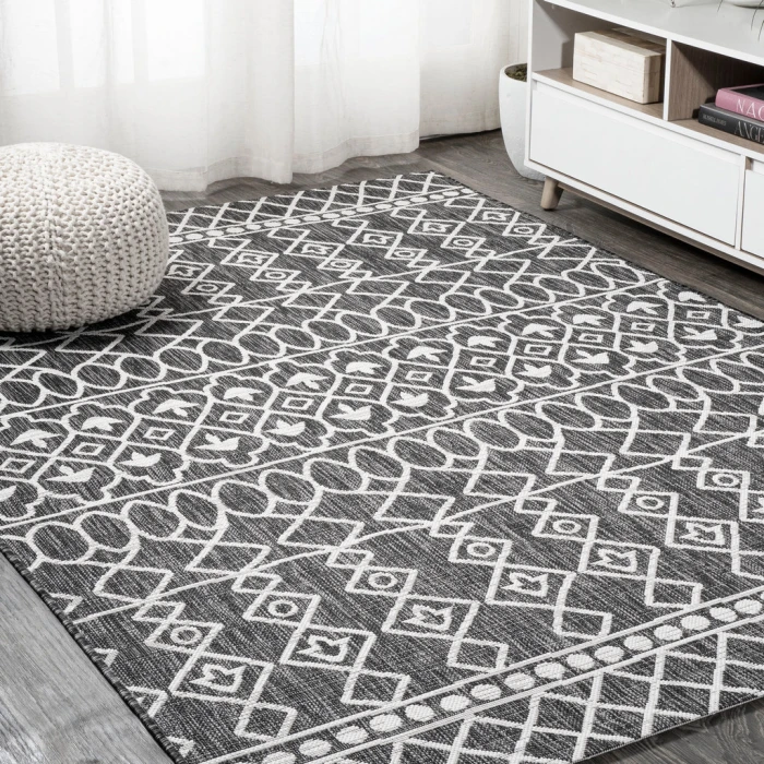 Kafel Tribal Bohemian Black/Ivory 4 ft. x 6 ft. Indoor/Outdoor Area Rug