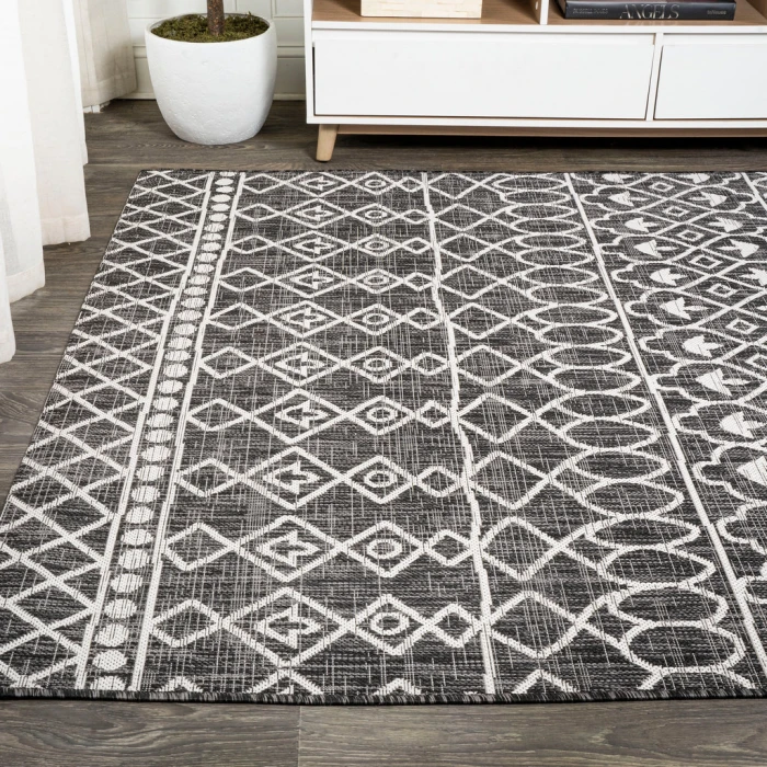 Kafel Tribal Bohemian Black/Ivory 4 ft. x 6 ft. Indoor/Outdoor Area Rug