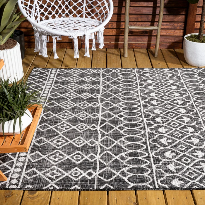 Kafel Tribal Bohemian Black/Ivory 4 ft. x 6 ft. Indoor/Outdoor Area Rug
