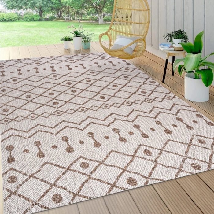 Nokat Tribal Bohemian Beige/Brown 5 ft. x 8 ft. Indoor/Outdoor Area Rug