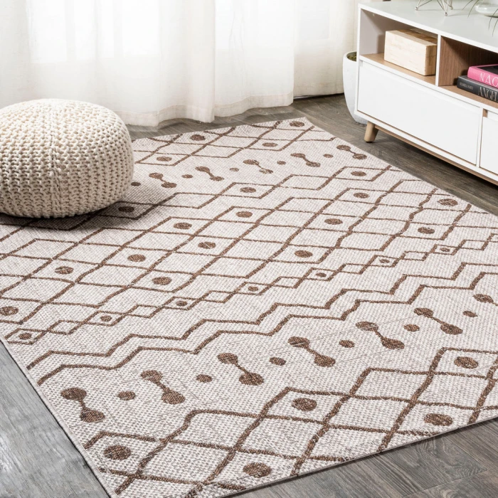 Nokat Tribal Bohemian Beige/Brown 5 ft. x 8 ft. Indoor/Outdoor Area Rug