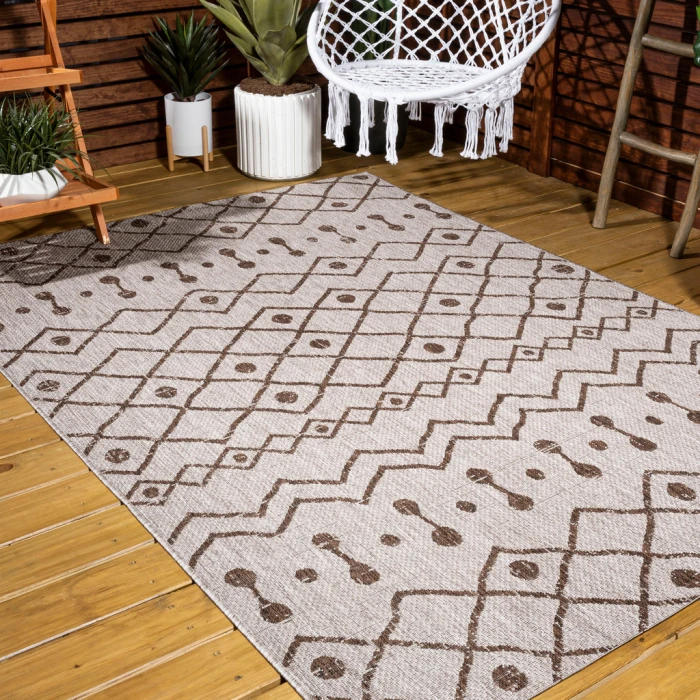Nokat Tribal Bohemian Beige/Brown 5 ft. x 8 ft. Indoor/Outdoor Area Rug