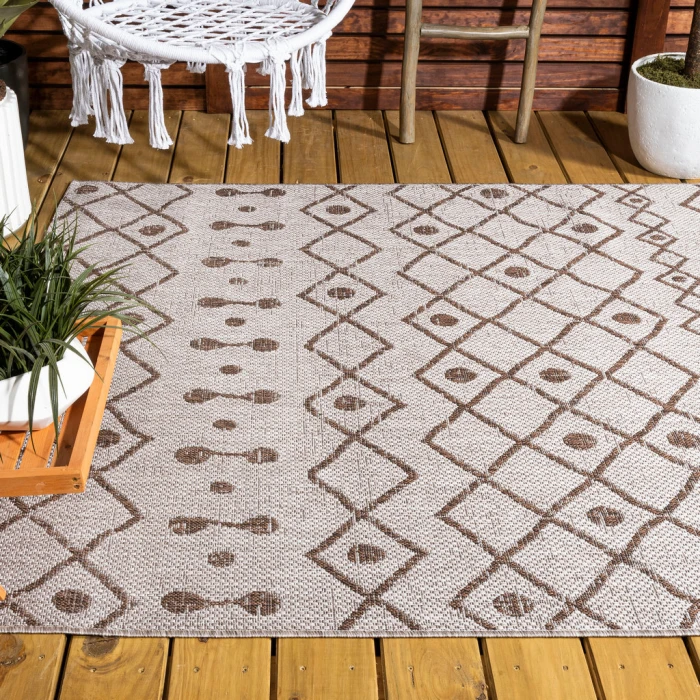 Nokat Tribal Bohemian Beige/Brown 5 ft. x 8 ft. Indoor/Outdoor Area Rug