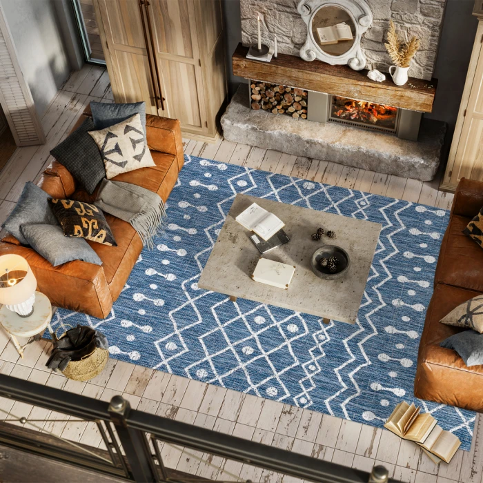 Nokat Tribal Bohemian Blue/Ivory 4 ft. x 6 ft. Indoor/Outdoor Area Rug