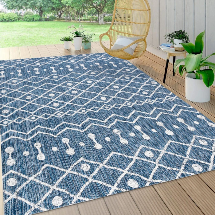 Nokat Tribal Bohemian Blue/Ivory 4 ft. x 6 ft. Indoor/Outdoor Area Rug