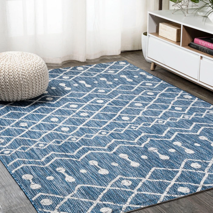 Nokat Tribal Bohemian Blue/Ivory 4 ft. x 6 ft. Indoor/Outdoor Area Rug