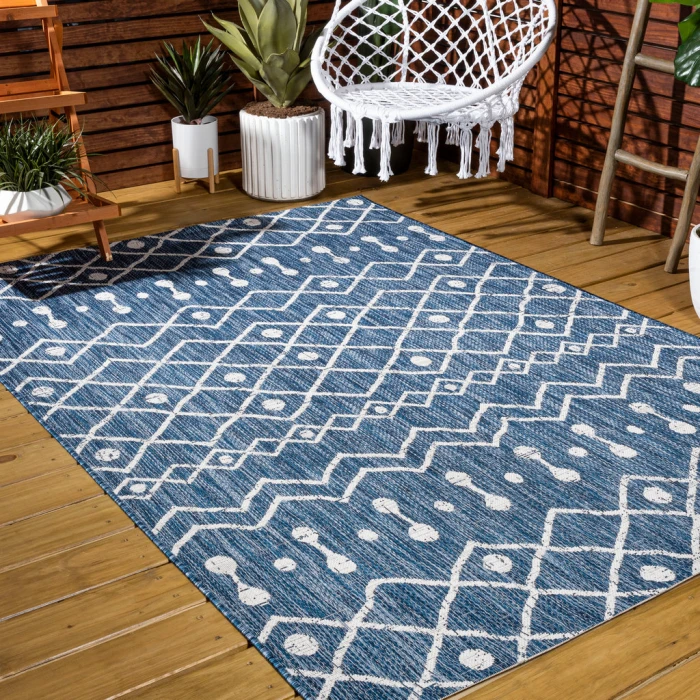 Nokat Tribal Bohemian Blue/Ivory 4 ft. x 6 ft. Indoor/Outdoor Area Rug