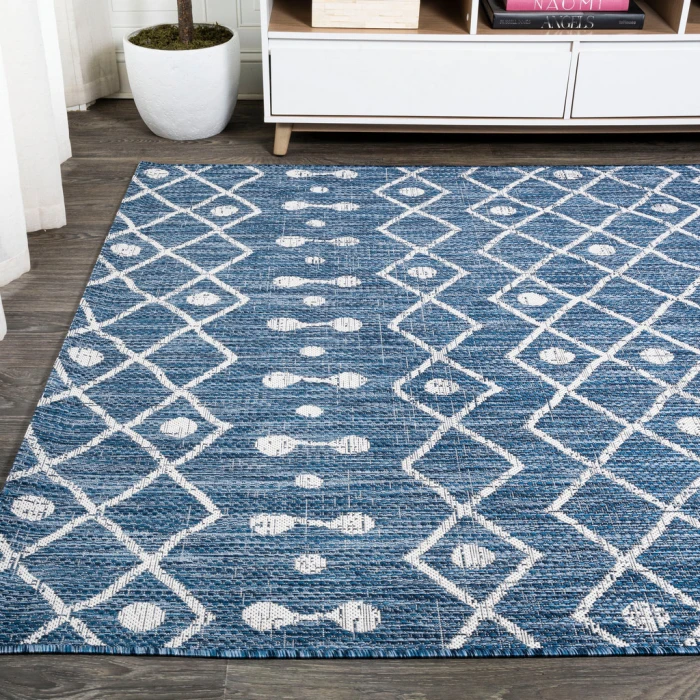 Nokat Tribal Bohemian Blue/Ivory 4 ft. x 6 ft. Indoor/Outdoor Area Rug